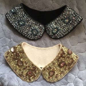 2 Jewel Embellished Peter Pan Collar Bib Necklace